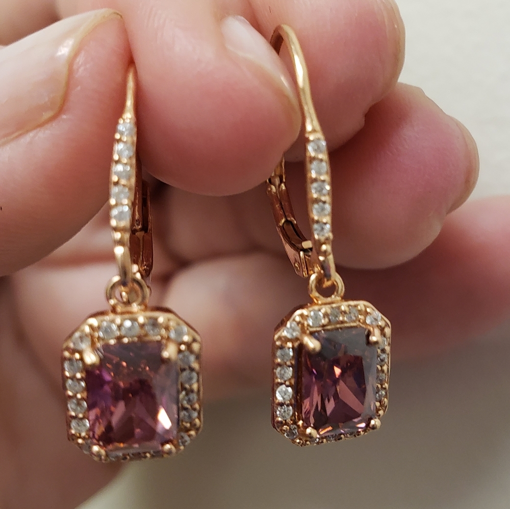 Icz Stonez Rose Gold Vermeil Emerald-cut CZ Earrings